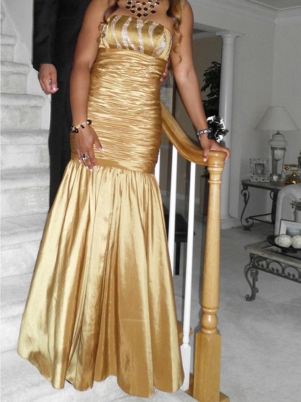 Gold Strapless Evening Gown - Elegant Formal Dress